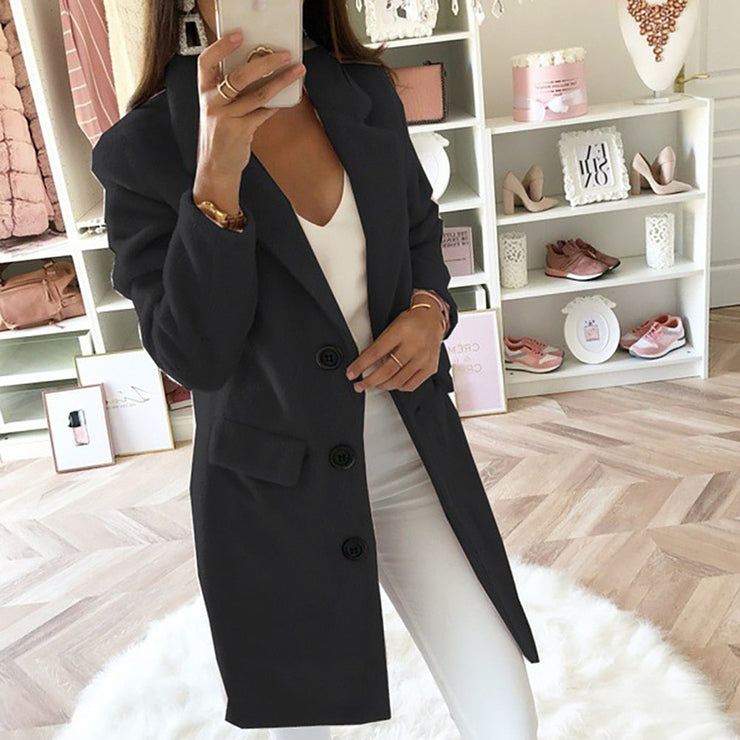 Women's Double-Breasted Wool Coat with Notched Collar