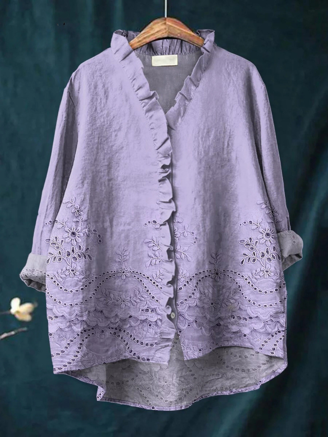 Women's Vintage Floral Art Print Casual  Ruffle Shirt