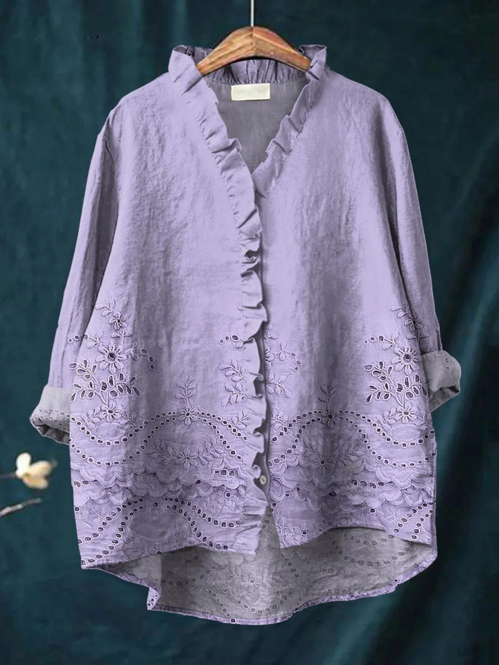 Women's Vintage Floral Art Print Casual  Ruffle Shirt