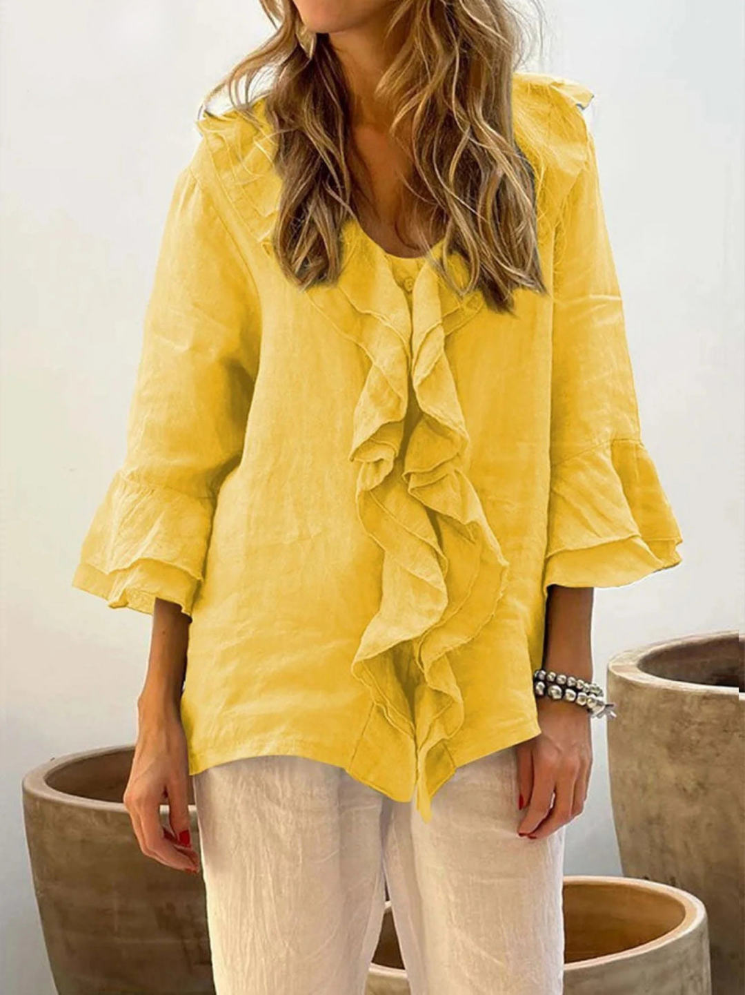 Women's Ruffles Casual 3/4 Sleeves Shirt