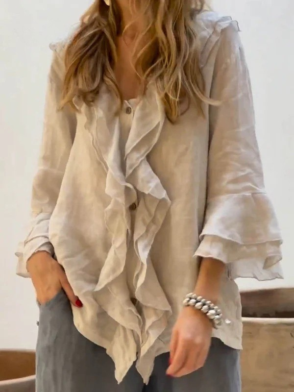 Women's Ruffles Casual 3/4 Sleeves Shirt
