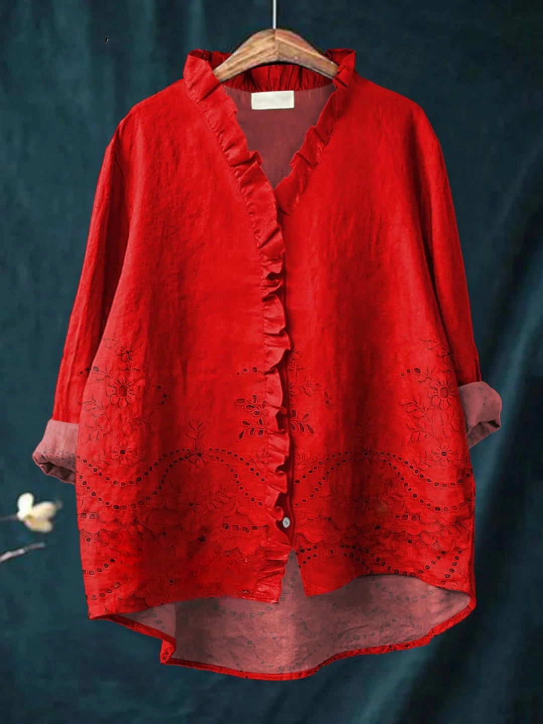 Women's Vintage Floral Art Print Casual  Ruffle Shirt