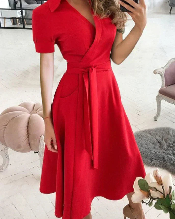 Yamira - Stylish V-Neck Midi Dress for Women