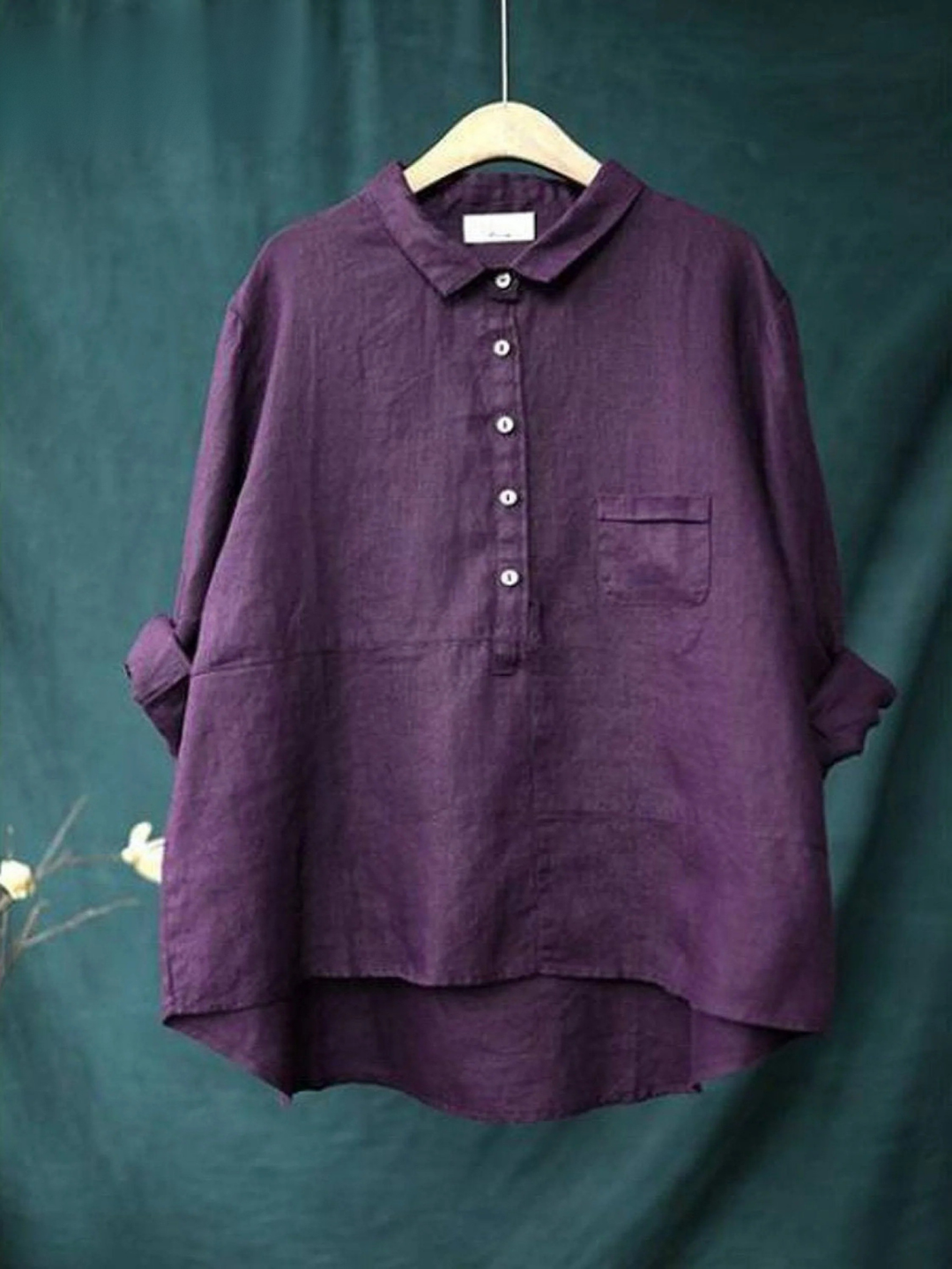 Women's Lapel Neck Casual Solid Color Long Sleeve Shirt