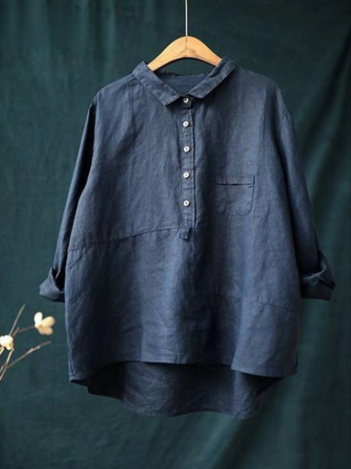 Women's Lapel Neck Casual Solid Color Long Sleeve Shirt