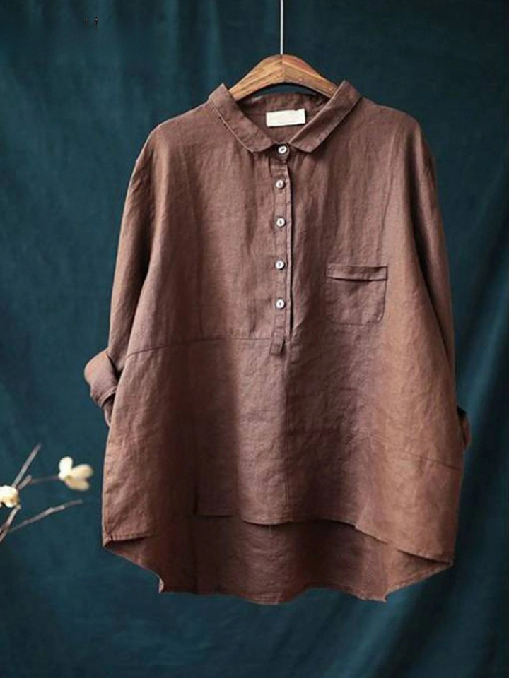 Women's Lapel Neck Casual Solid Color Long Sleeve Shirt