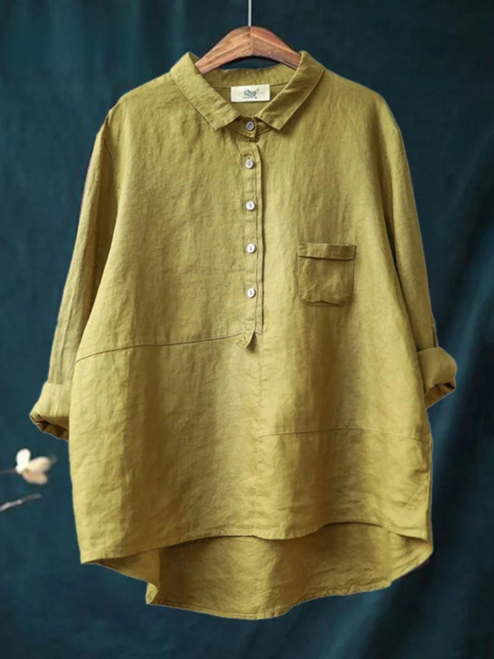 Women's Lapel Neck Casual Solid Color Long Sleeve Shirt