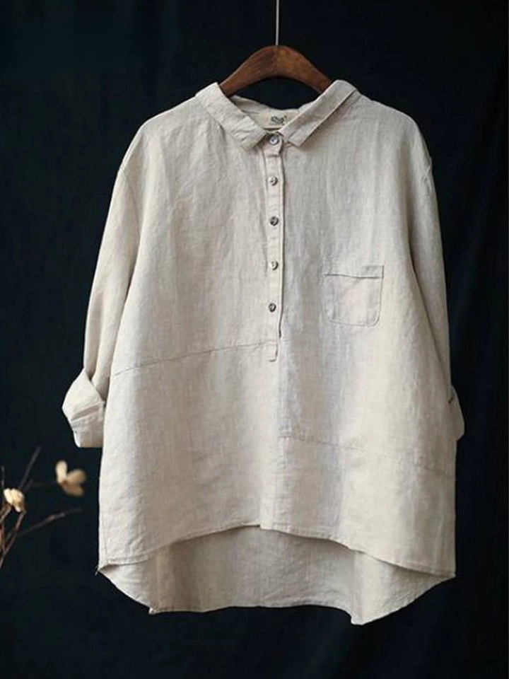 Women's Lapel Neck Casual Solid Color Long Sleeve Shirt