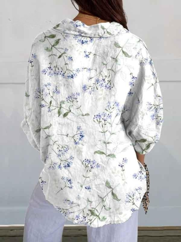 Women's Purple Floral Print Casual V-neck Shirt