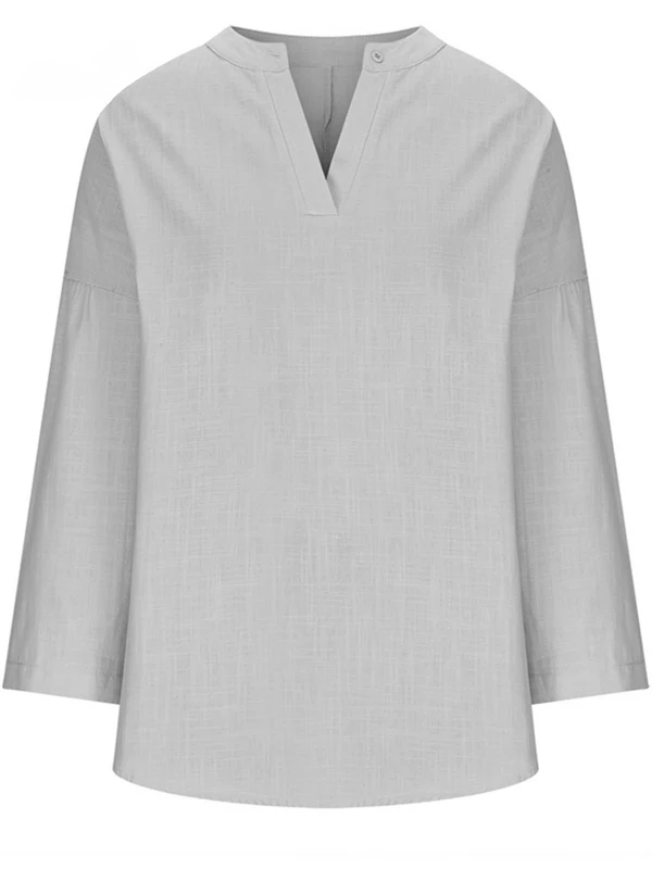 Women's Long Sleeve Round Neck Solid Color Loose Beach Shirt
