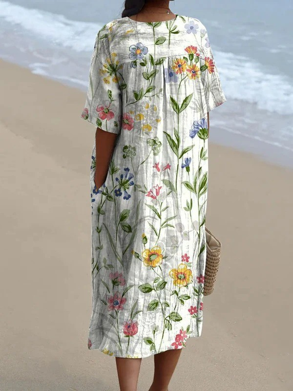 Women's Vintage Lovely Floral Art Print Casual Flowy Dress