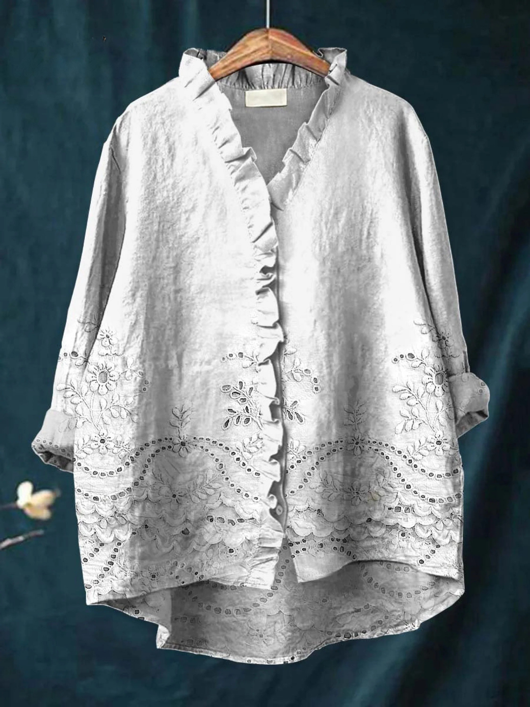Women's Vintage Floral Art Print Casual  Ruffle Shirt
