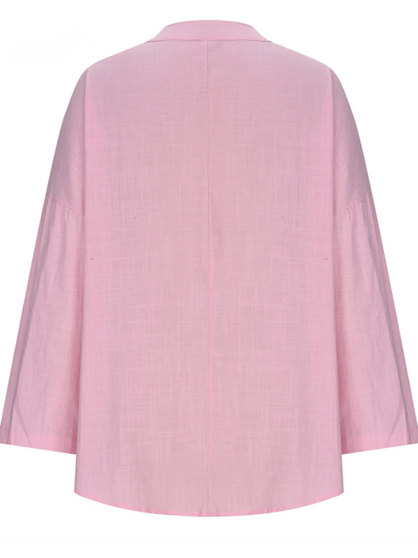 Women's Long Sleeve Round Neck Solid Color Loose Beach Shirt