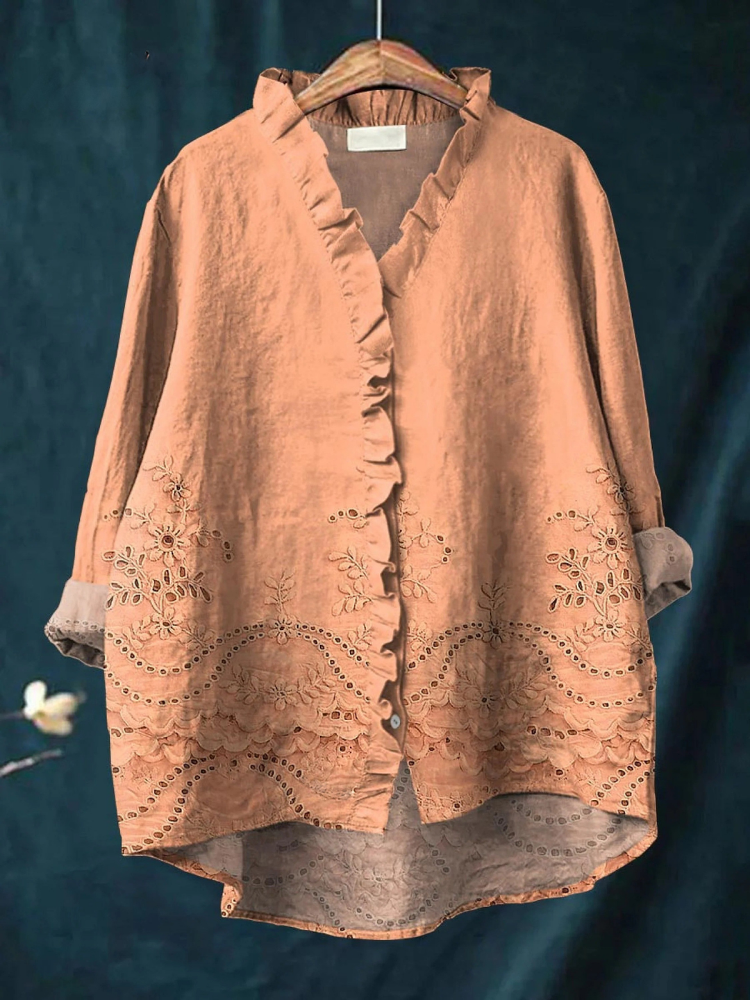 Women's Vintage Floral Art Print Casual  Ruffle Shirt
