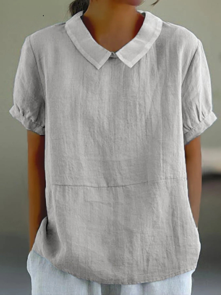 Blue Plain Short Sleeve Round Neck Top