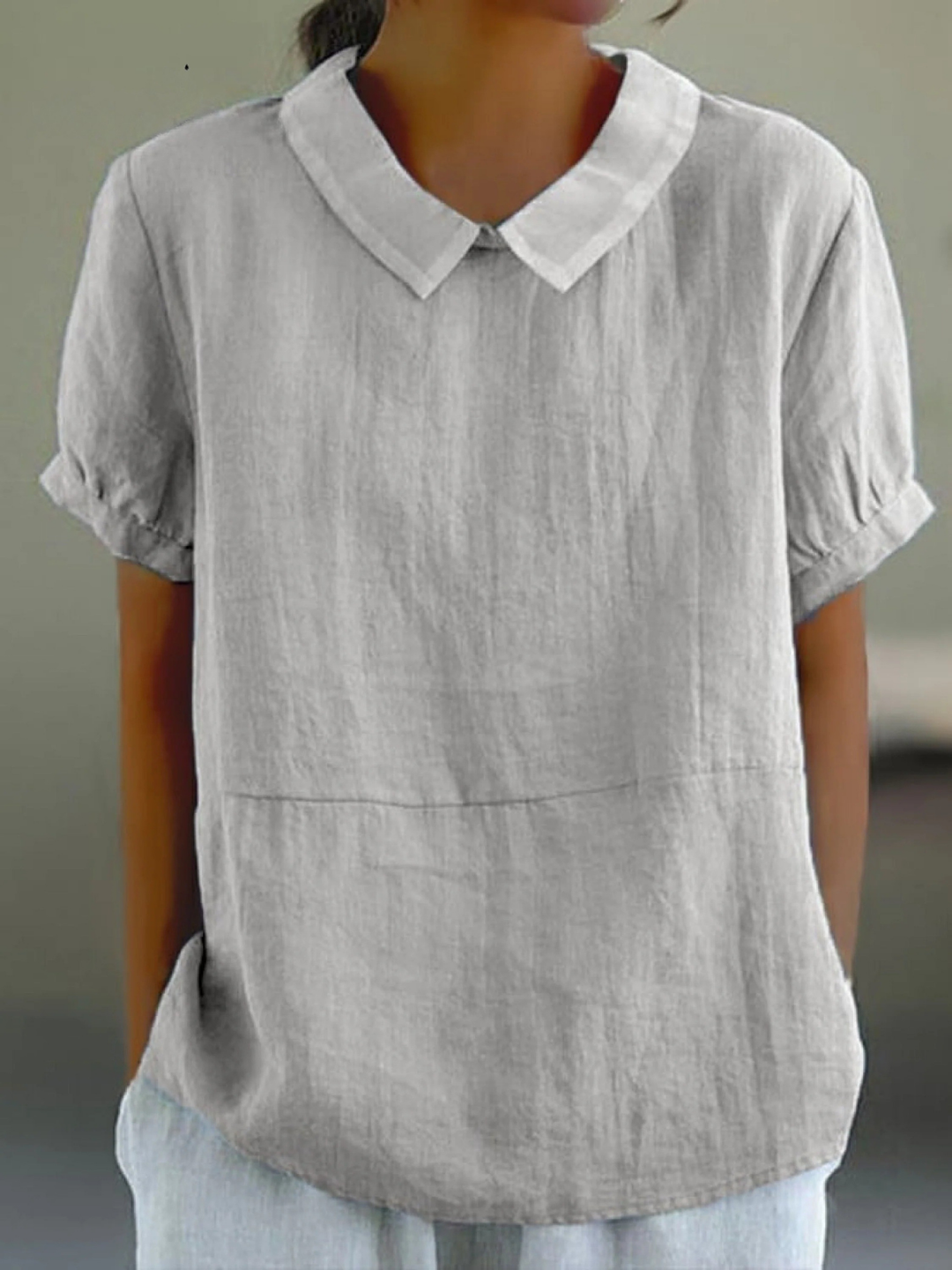 Blue Plain Short Sleeve Round Neck Top