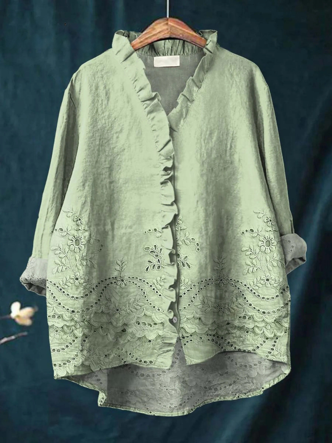 Women's Vintage Floral Art Print Casual  Ruffle Shirt