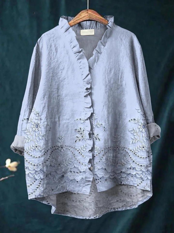 Women's Vintage Floral Art Print Casual  Ruffle Shirt