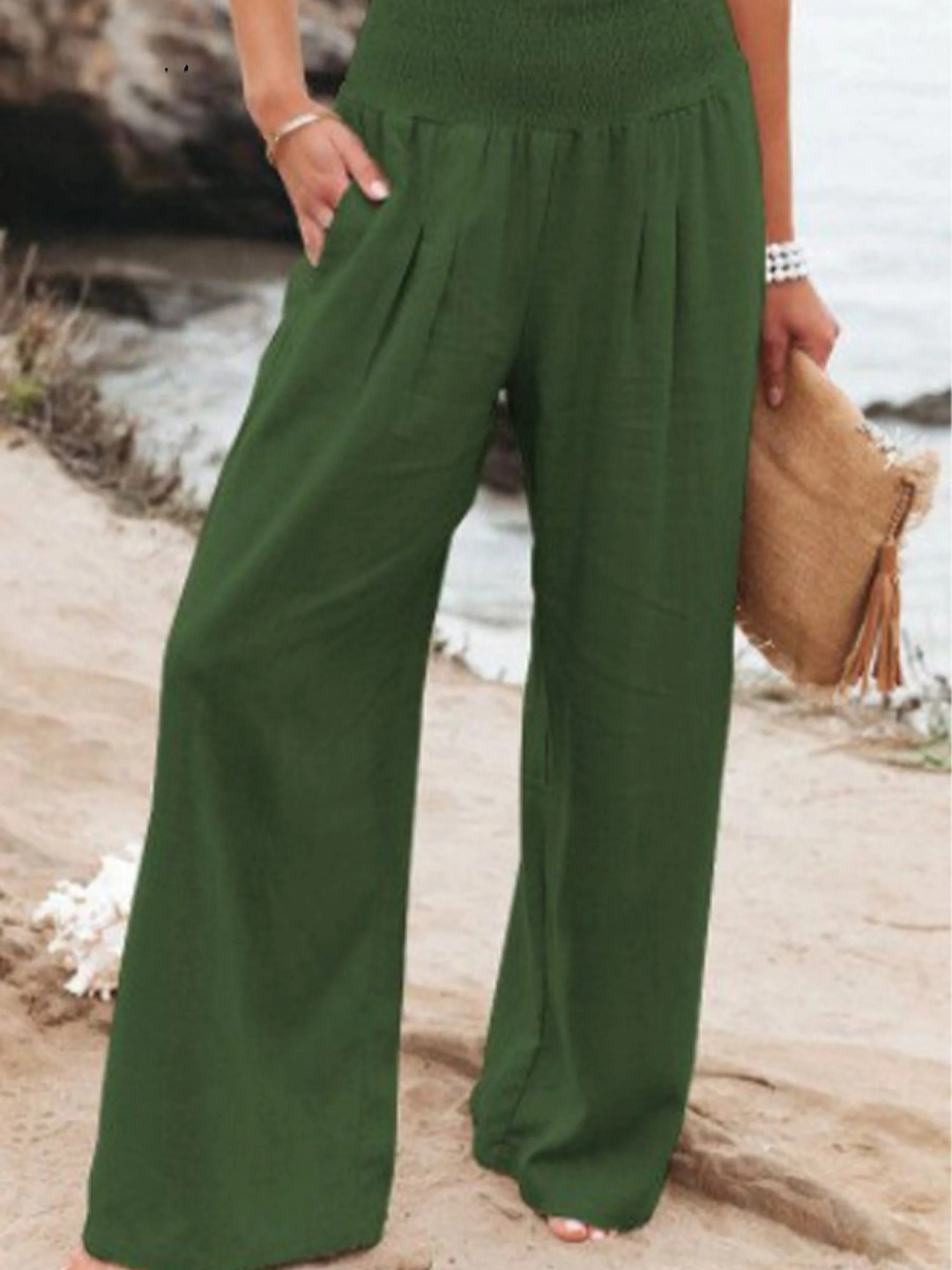 Women's Elasticated Waist-waisted Wide-leg Pants