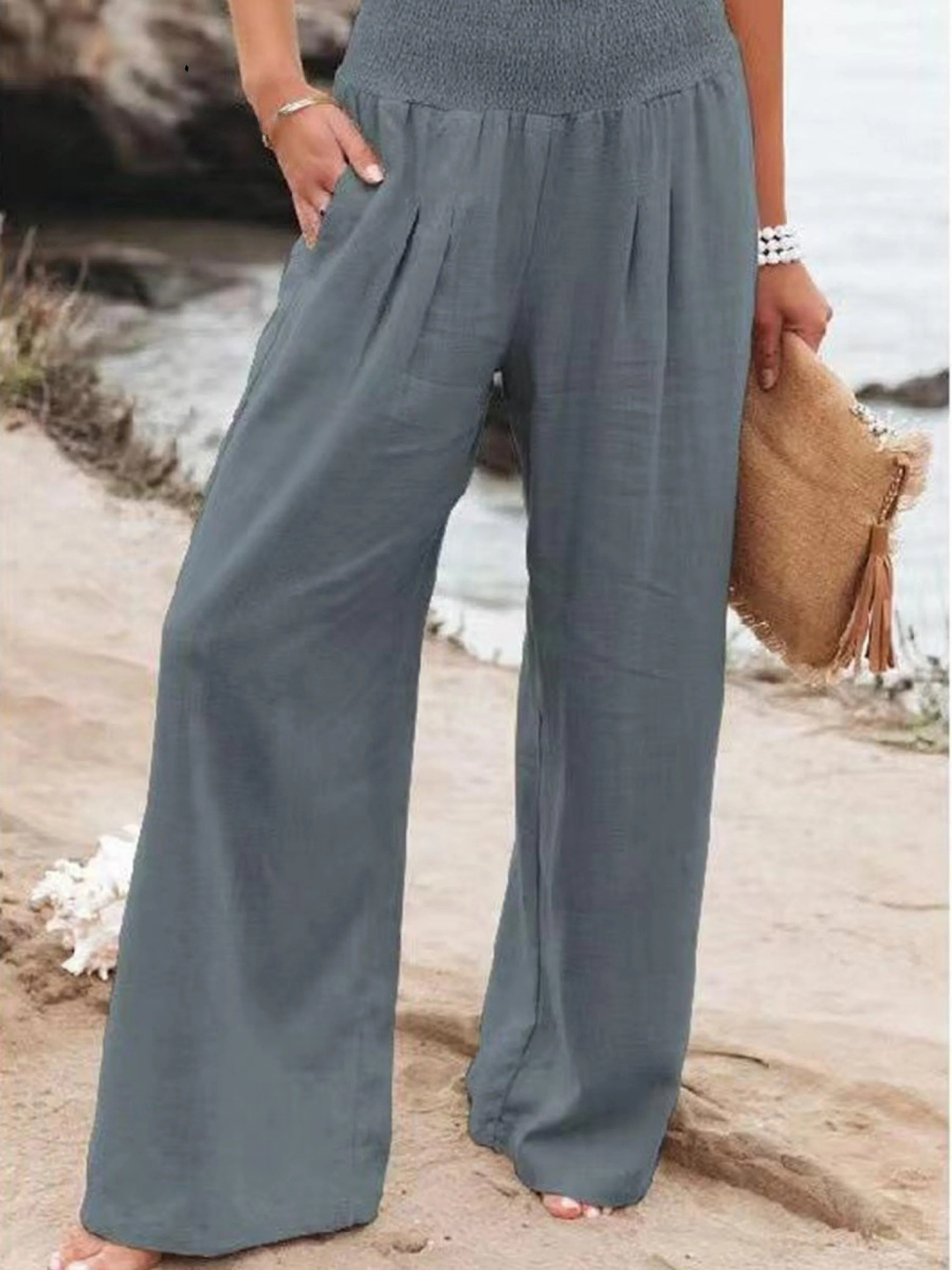 Women's Elasticated Waist-waisted Wide-leg Pants