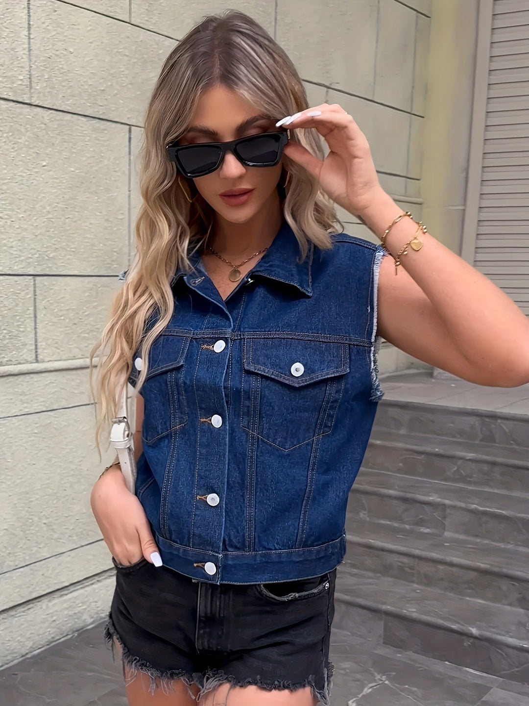 Johanna - Sleeveless Denim Jacket with Flap Pockets