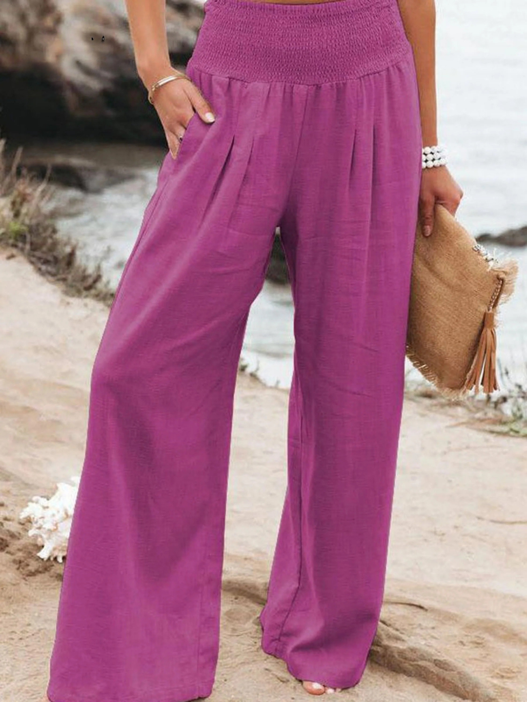 Women's Elasticated Waist-waisted Wide-leg Pants