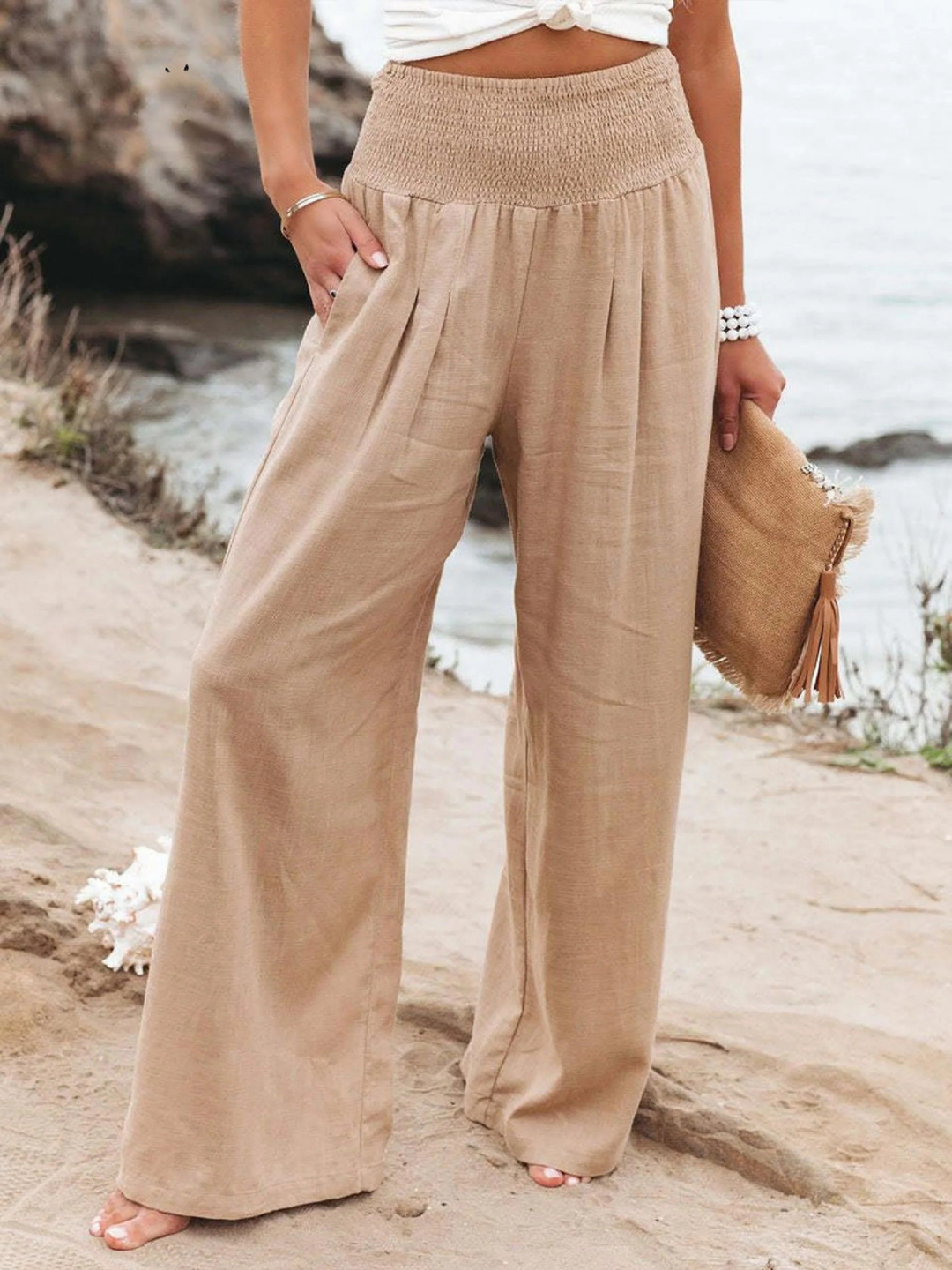 Women's Elasticated Waist-waisted Wide-leg Pants