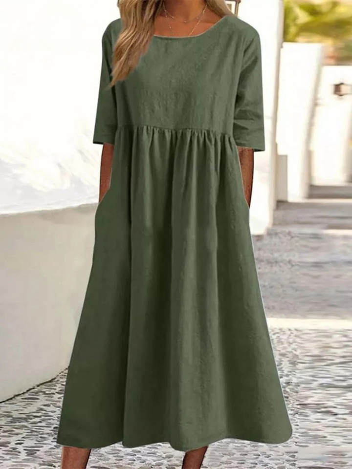 5-quarter Sleeve Casual Loose Solid Color Dress
