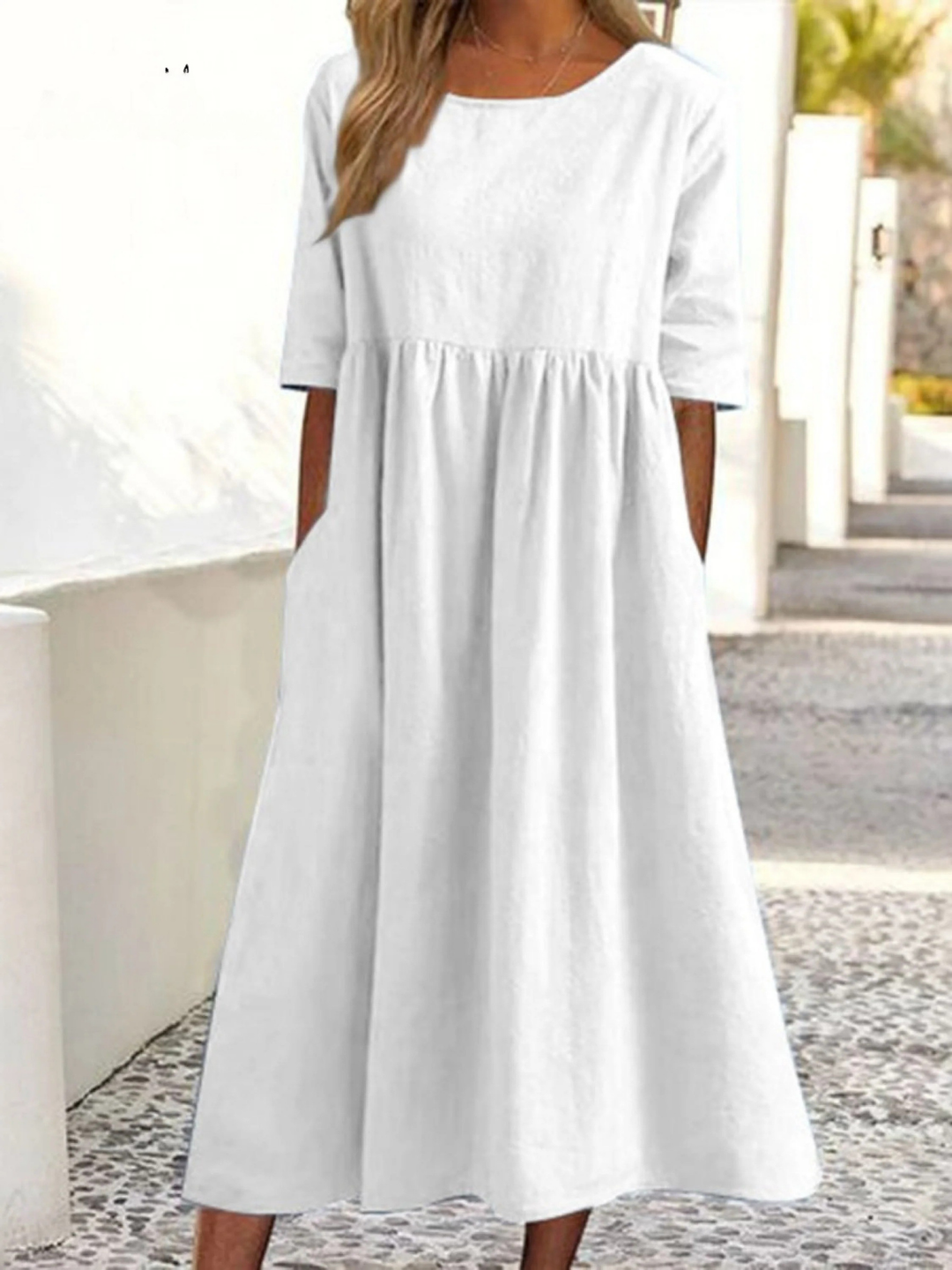5-quarter Sleeve Casual Loose Solid Color Dress