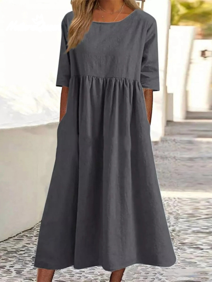 5-quarter Sleeve Casual Loose Solid Color Dress