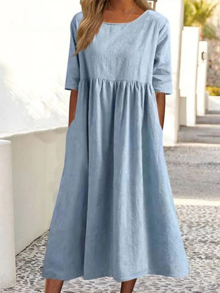 5-quarter Sleeve Casual Loose Solid Color Dress