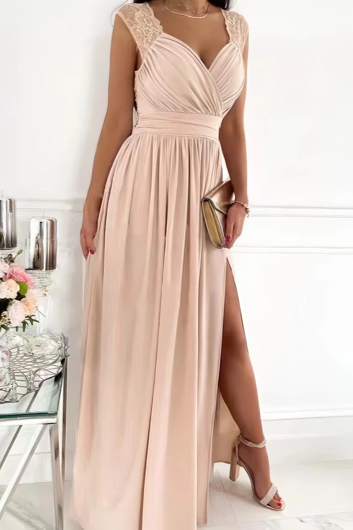 Lace Sleeveless Dress with Hem and Back Cutout Accents