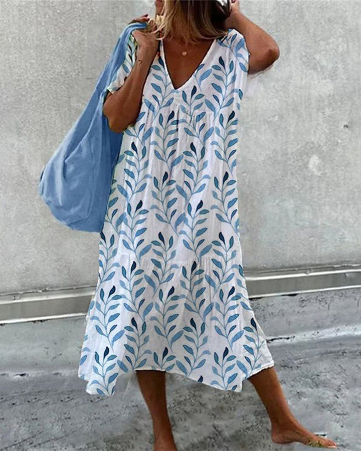 Leaf Print Flowy Midi Dress