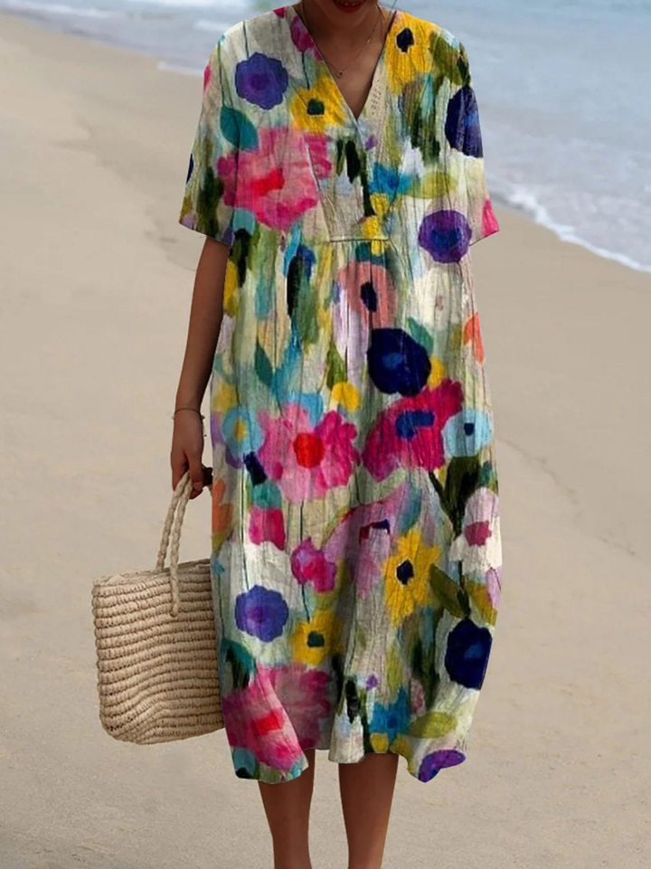 Women's Vintage Floral Art Print Casual Flowy Dress