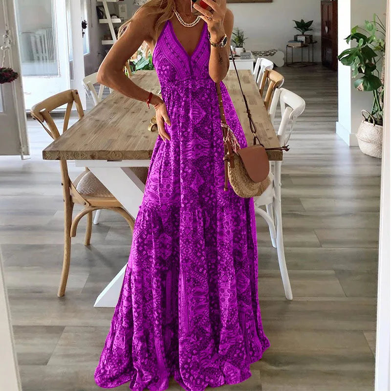 Women's High-Waisted Bohemian Floral Dress