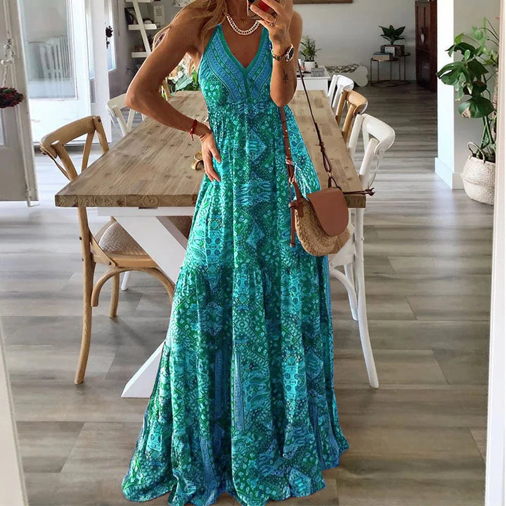 Women's High-Waisted Bohemian Floral Dress
