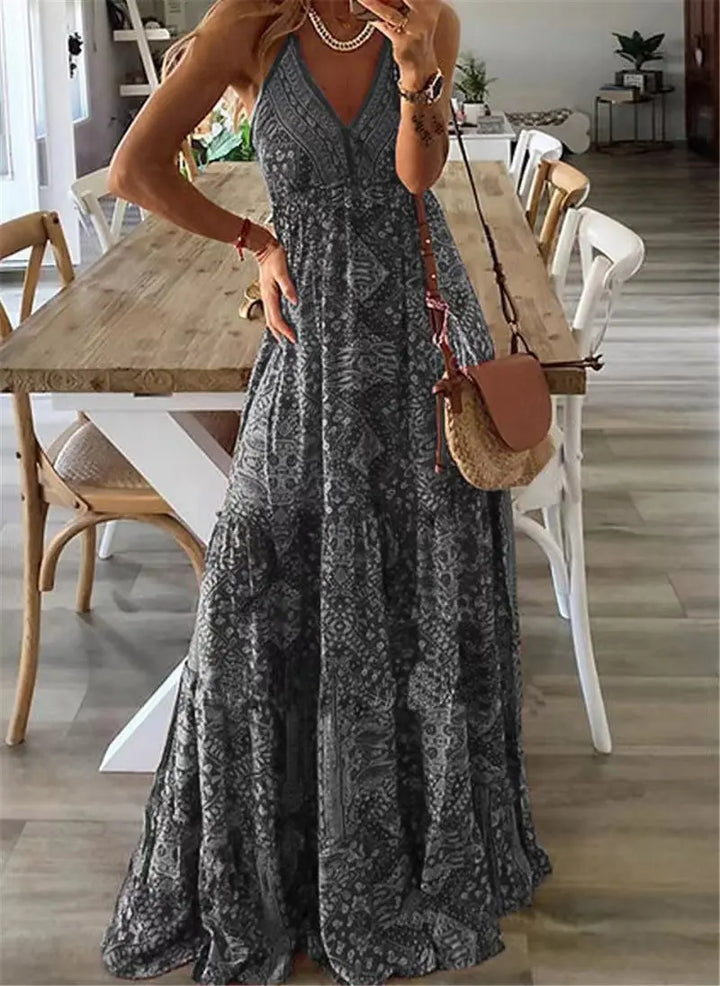 Women's High-Waisted Bohemian Floral Dress