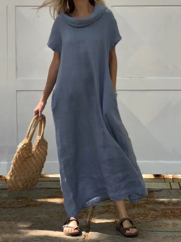 Women's Turndown Collar Pocket Dress