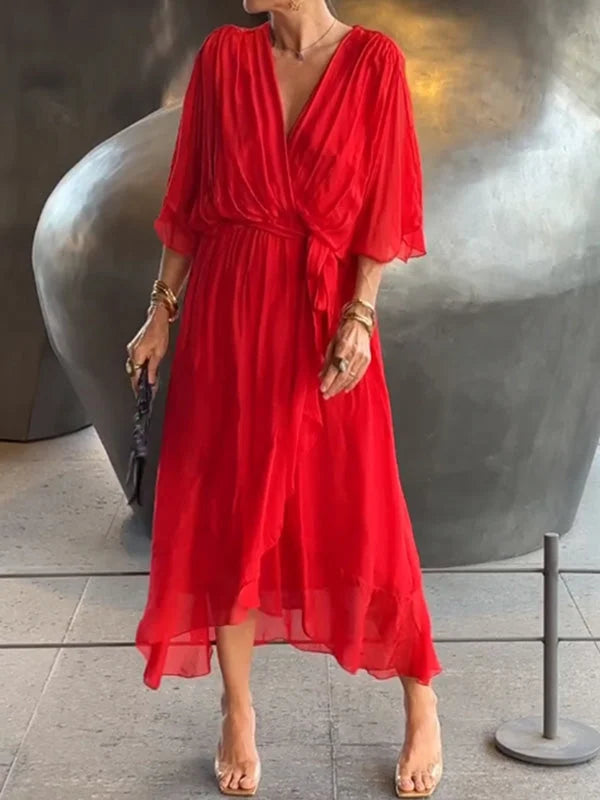 Elegant V-Neck Chiffon Dress