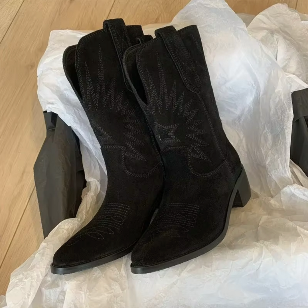 Retro-Style Embroidered Ankle Boots