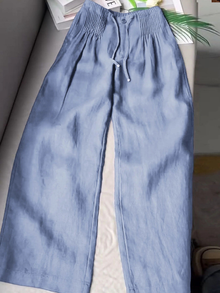 Women's Solid Color Pleated Drawstring Casual and Wide Leg Pants