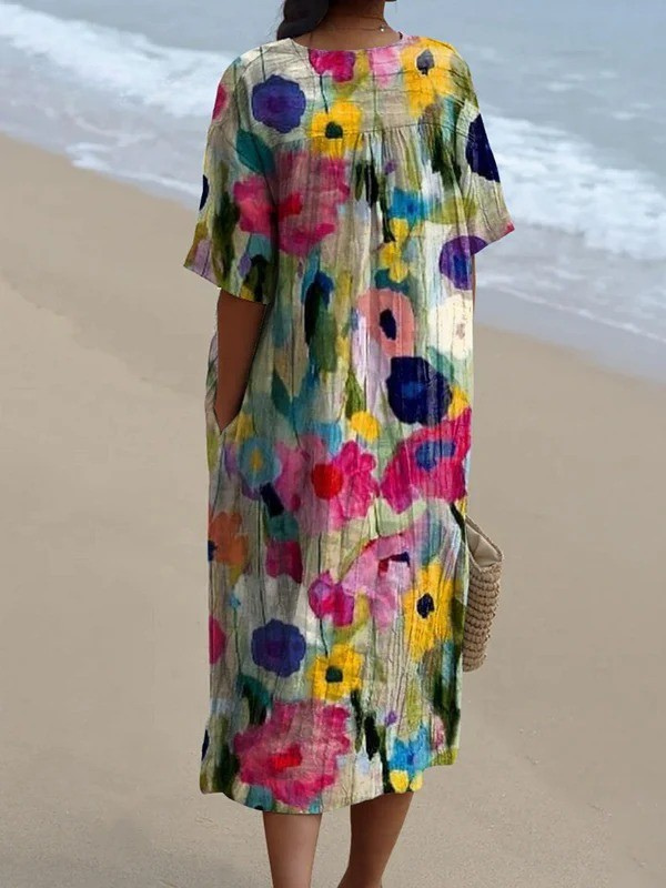 Women's Vintage Floral Art Print Casual Flowy Dress