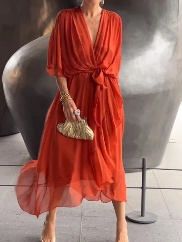 Elegant V-Neck Chiffon Dress