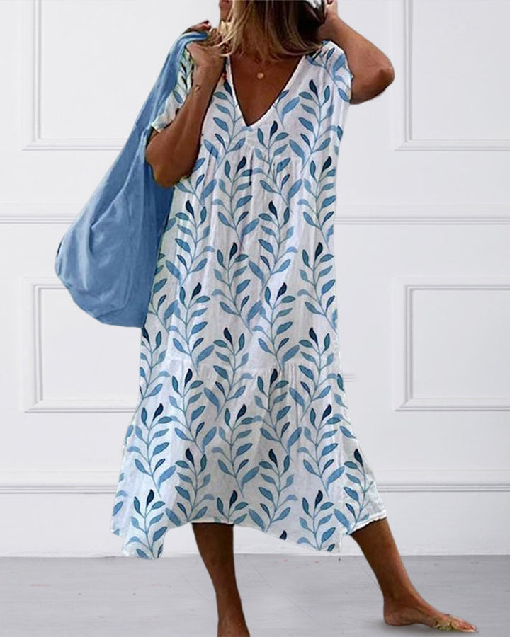 Leaf Print Flowy Midi Dress