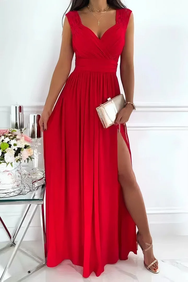Lace Sleeveless Dress with Hem and Back Cutout Accents