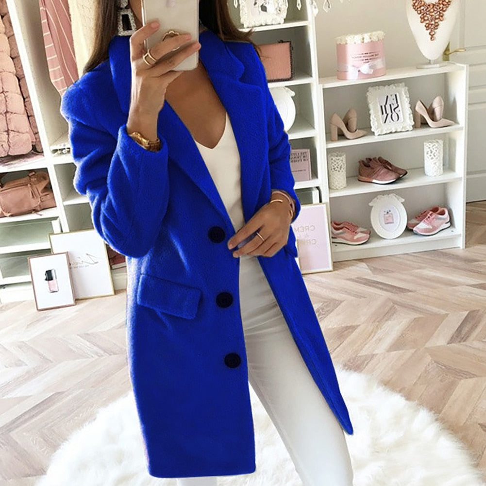 Women's Double-Breasted Wool Coat with Notched Collar
