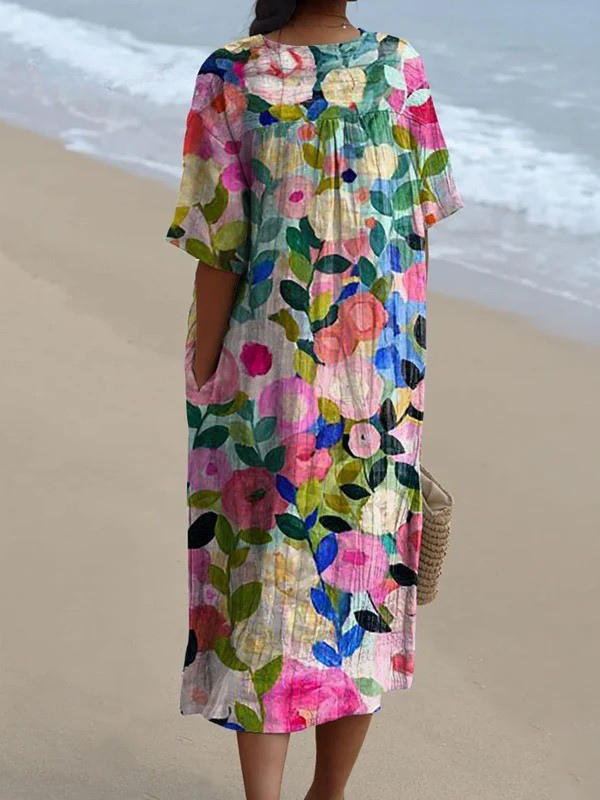 Colorful Spring Floral Garden Printed Women's Flowy Dress