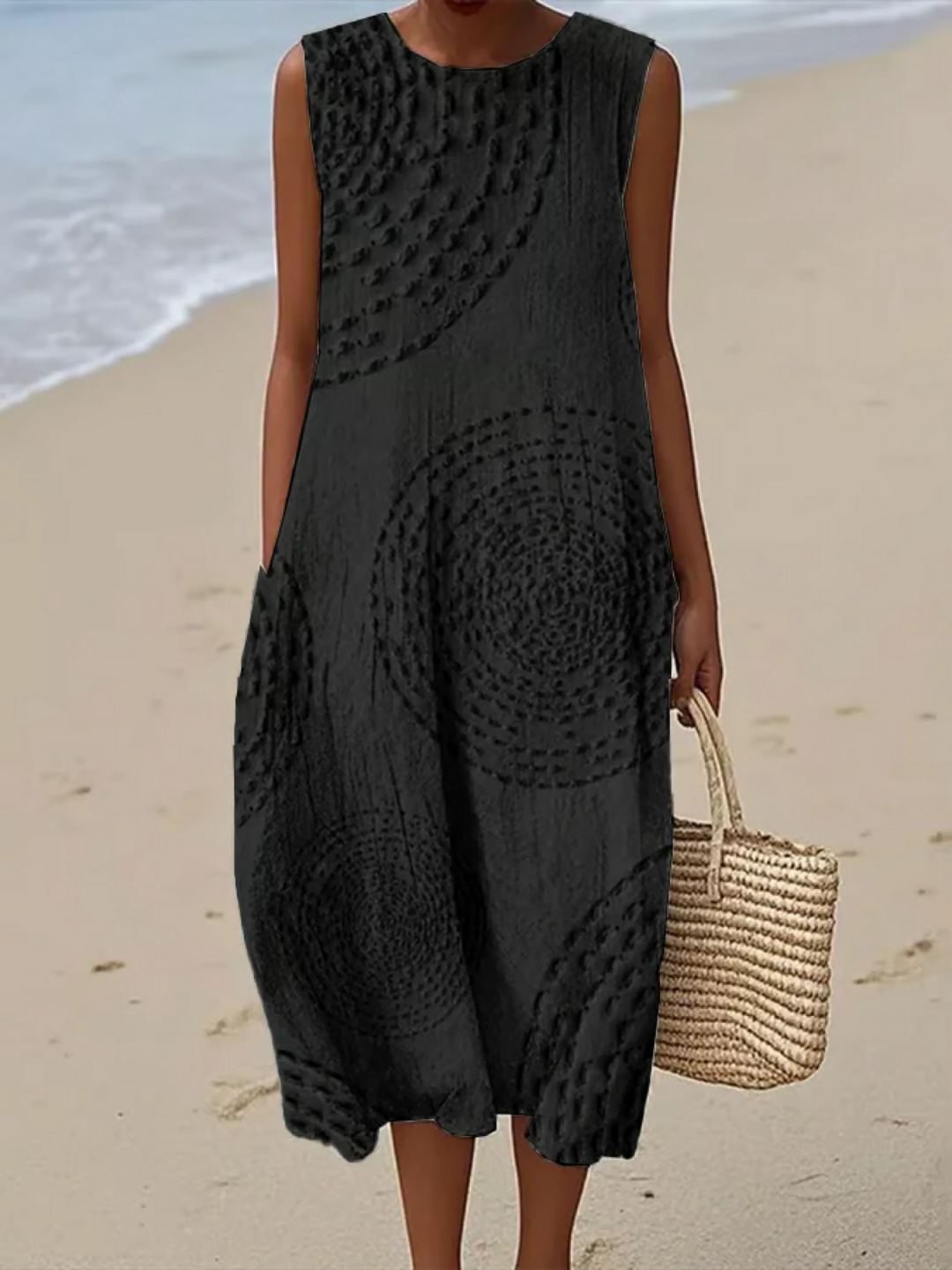 Women's Vintage Abstract Geometric Art Print  Sleeveless Pocket Wrap Dress