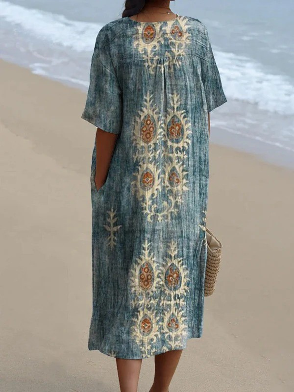Women's Vintage Floral Ethnic Art Print Casual Flowy Dress