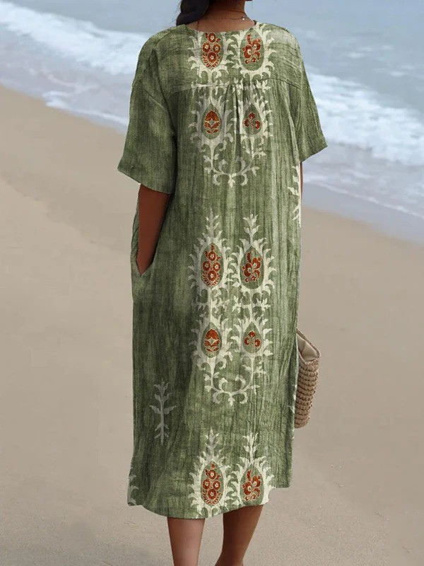 Women's Vintage Floral Ethnic Art Print Casual Flowy Dress